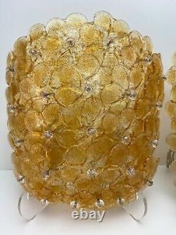 Vintage Italian Barovier & Toso murano glass wall sconces flowers amber gold