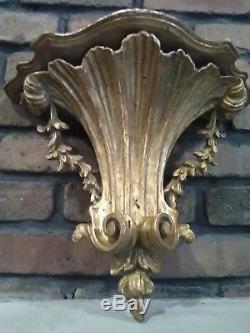 Vintage Italian Florentine Wall Sconce Bracket Shelf Gold Gilt Carved Wood Old