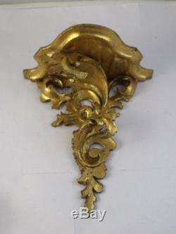 Vintage Italian Florentine Wood Gold Gilt Scrolled Leaf Wall Shelves Sconces