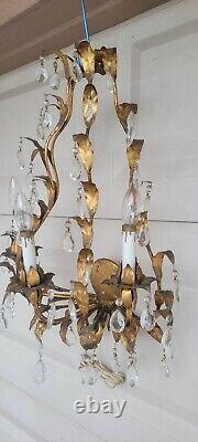 Vintage Italian French Gilt Wall Sconce Light Fixture