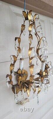 Vintage Italian French Gilt Wall Sconce Light Fixture