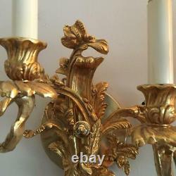 Vintage Italian French Style Gold Gilt Dore Bronze Petite Sconce Wall Lamp Pair