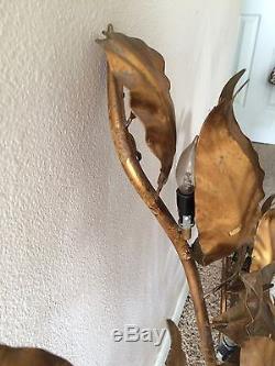 Vintage Italian Gold Tole Metal Leaf Lamp Wall Sconce Light Fixture Hollywood