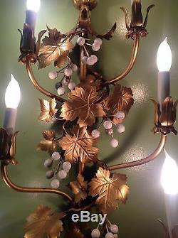 Vintage Italian Hollywood Regency Grapes In A Vine 6'Light Wall Sconce