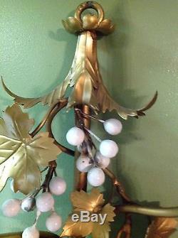 Vintage Italian Hollywood Regency Grapes In A Vine 6'Light Wall Sconce