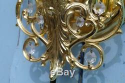 Vintage Italian Hollywood Regency Peacock Wall Sconces Gold Gilt Glass 70's BoHo