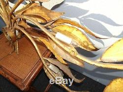 Vintage Italian Hollywood Regency Wall Sconce Light Lamp Gold Leaf Tole Metal