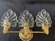 Vintage Italian Leaf Frond Crystal Clear Brass Wall Sconce Vanity