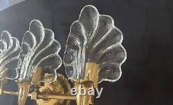 Vintage Italian Leaf Frond Crystal Clear Brass Wall Sconce Vanity