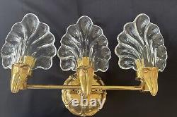 Vintage Italian Leaf Frond Crystal Clear Brass Wall Sconce Vanity