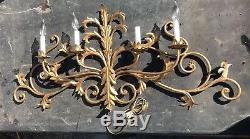 Vintage Italian Mid Century Gold Leaf Tole Metal Wall Sconce 4 Light Lamp Art