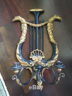 Vintage Italian Neoclassical Empire Style Gold Gilt Wood Wall Eagle Arrow Sconce