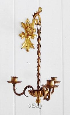 Vintage Italian Tole Hanging Mini Chandelier or Hook Wall Sconce Gilt Florentine
