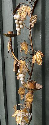 Vintage Italian Tole Metal Candle Holders Wall Sconce Leaves Grapes