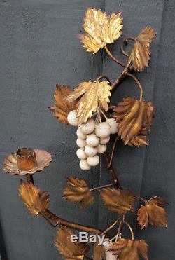 Vintage Italian Tole Metal Candle Holders Wall Sconce Leaves Grapes