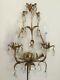 Vintage Italian Tole Wall Sconce Prisms Gold Gilt Crystals