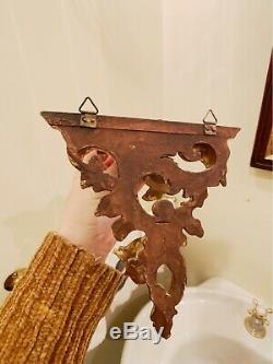 Vintage Italy Ornate Carved Rococo Gilt Gold Leaf Wood Wall Shelf Sconce Pair