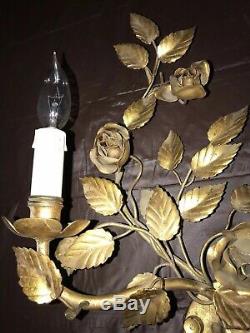 Vintage Large Antique Wall Sconce Chandelier 2 Light Candelabra Italy Tole Metal