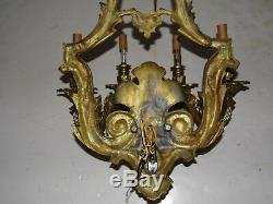 Vintage Large Heavy Ornate Brass Electric Light Fixture Wall Sconce 4 Arm #2