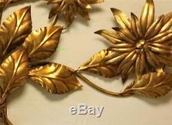 Vintage Large Hollywood Regency Mid Century Gold Tole Wall Sconce Light Lamp Art