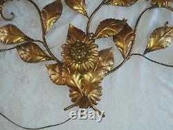 Vintage Large Hollywood Regency Mid Century Gold Tole Wall Sconce Light Lamp Art