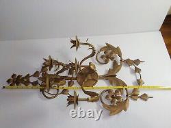 Vintage Large Italian Tall Metal Gold Wall Sconce Candle Holder Regency Heavy