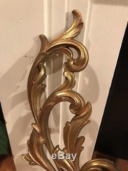 Vintage Large Pair Hollywood Regency Syroco Gold Wall Sconce Candle Holders