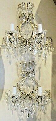 Vintage Matched Pair Italian Beaded Iron and Crystal Wall Sconces circa 1960s