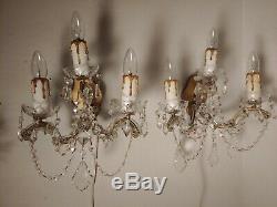 Vintage Matched Pair Italian Iron and Crystal Wall Sconces circa 1930s