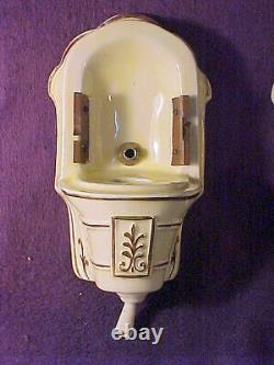 Vintage Matched Pair Of Pottery Slip Shade Art Deco Wall Sconces