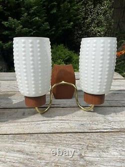 Vintage Mid Century Danish 50s 60s Teak And Glass Wall Lights Sconce