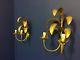 Vintage Mid Century French Gold Palm Tree Wall Lights Sconces Hollywood Regency
