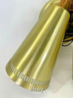Vintage Mid-Century Modern Double Swivel Cone Wall Light Lamp Sconce Gold Teak