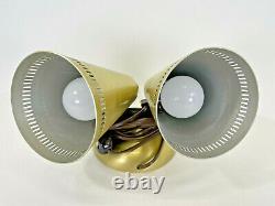 Vintage Mid-Century Modern Double Swivel Cone Wall Light Lamp Sconce Gold Teak