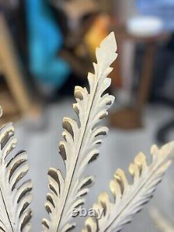 Vintage Mid Century White & Gold Colour Metal Feather Floral Wall Light Sconces