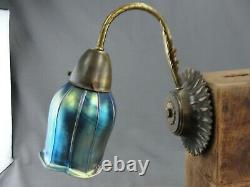 Vintage Moe Light Wall Sconce Light Aurene Blue Art Glass Squash Blossom Shade