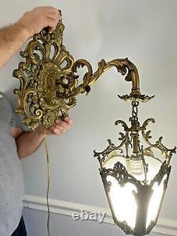 Vintage Ornate Metal Wall Hanging Light Sconce Fixture Mid Century