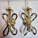 Vintage PAIR Brass BOW Ribbon Wall Sconces Electric Lights Lamps Italy
