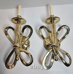 Vintage PAIR Brass BOW Ribbon Wall Sconces Electric Lights Lamps Italy