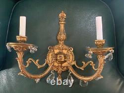Vintage PAIR French Bronze Brass Crystal Victorian Wall Sconces 3 Pair Avail