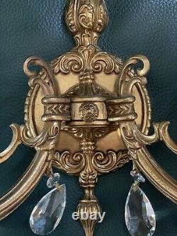 Vintage PAIR French Bronze Brass Crystal Victorian Wall Sconces 3 Pair Avail