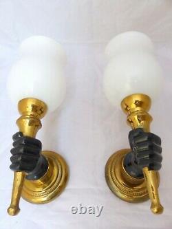 Vintage PAIR French Bronze Hand Wall Light Sconce Maison Jensen Charles Style