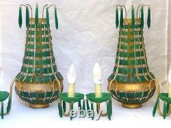 Vintage PAIR Wall Light Green Glass Drop Cup 1950 MURANO RARE Sconce Cabochon