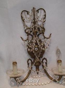 Vintage Pair Austrian Crystal Chandelier Wall Sconce BEAUTIFUL STUNNING GOLD
