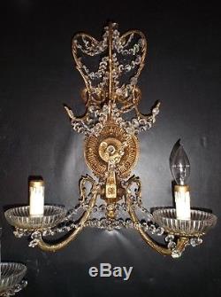 Vintage Pair Austrian Crystal Chandelier Wall Sconce BEAUTIFUL STUNNING GOLD