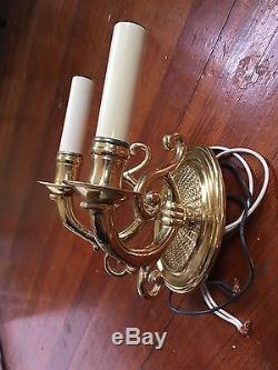 Vintage Pair Brass Dual Arm Wall Sconce Candelabra Light Quailty 60watt Type C
