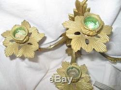 Vintage Pair Brass French Rococo 4 candles Wall Sconces Louis XV Style