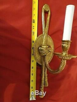 Vintage Pair Brass Gold Ornate Rope & Tassels Light Wall Sconce, 15