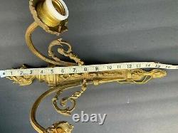Vintage Pair Brass Wall Electric Light Fixtures /sconce Glass Shades