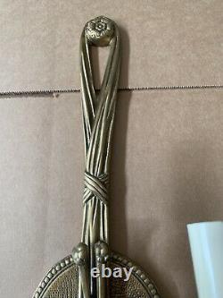 Vintage Pair Bronze Brass Wall Sconces Tassel Rope French Neoclassical 24 Tall